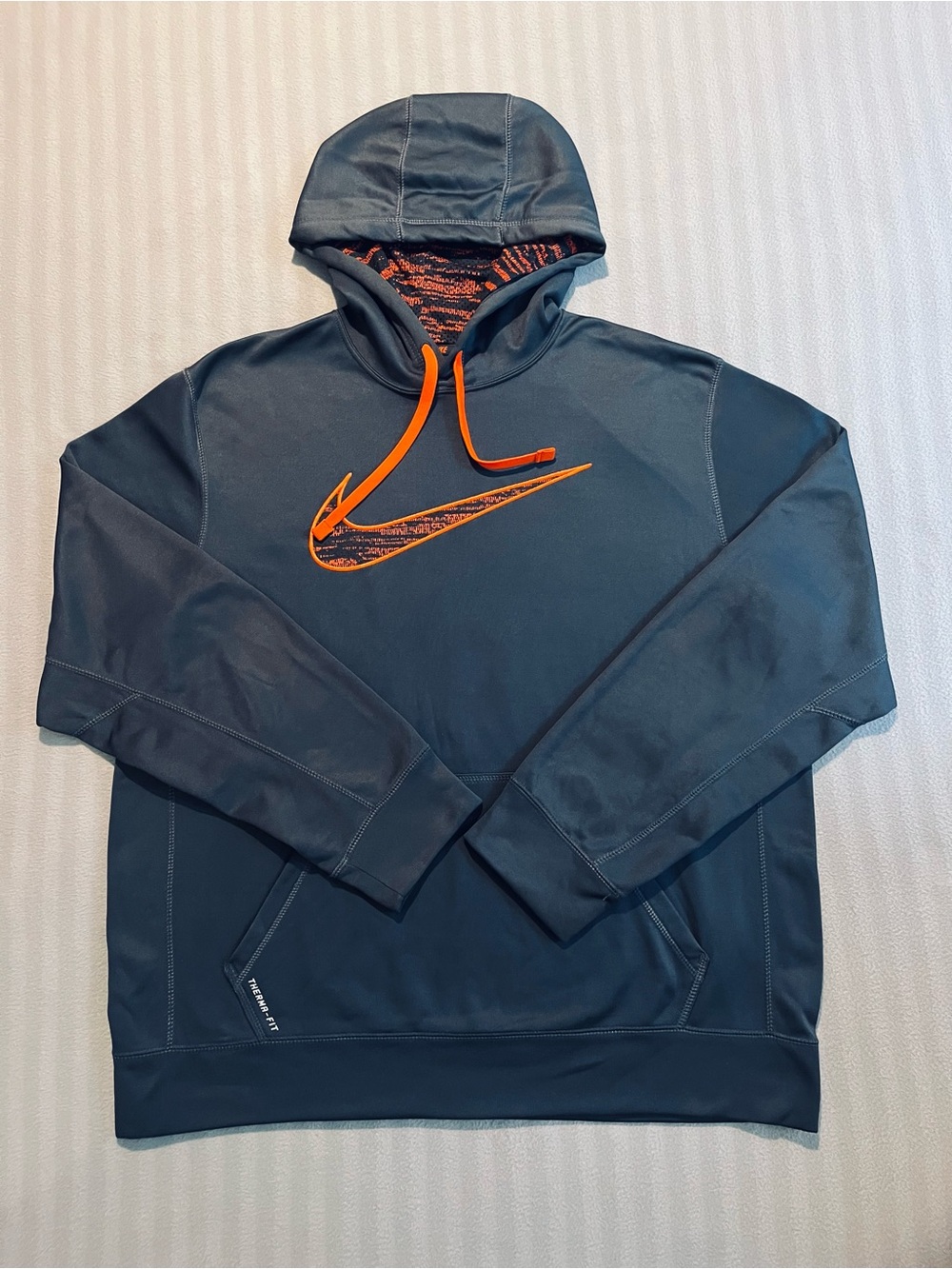 Nike Men's Charcoal Hoodie with Bright Orange Swoosh